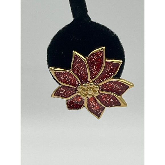 Pair 1" Pierced Earrings Red  Petals Gold Tone Accent - Picture 2 of 7